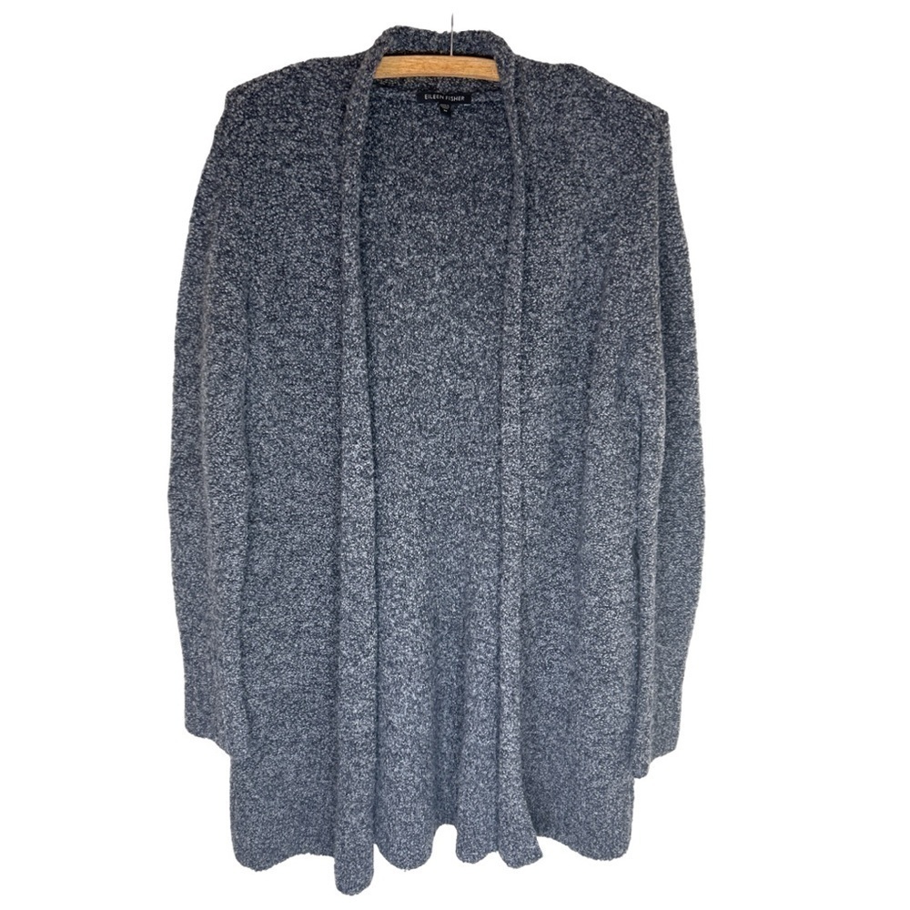 EILEEN FISHER Charcoal Gray Wool Cashmere Blend Nubby Cardigan Sweater Size M